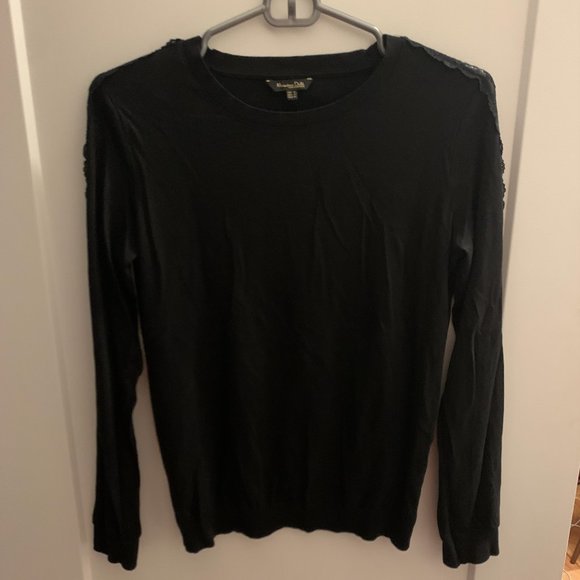 Massimo Dutti Black Shirt with Lace Sleeve Detail - Picture 1 of 4